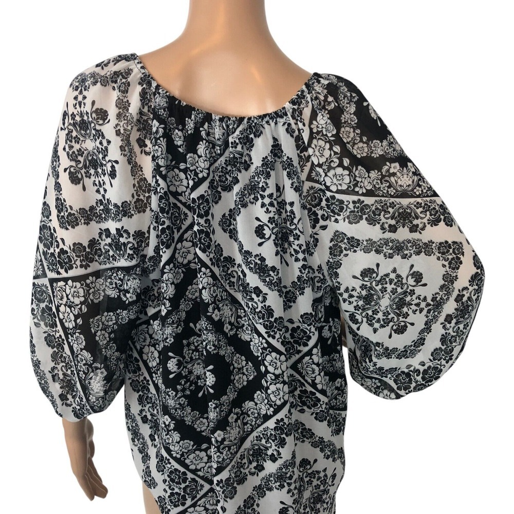 Calvin Klein Floral Bandana Print Top Shirt Size L Balloon Sleeve Boho Western - Picture 6 of 8